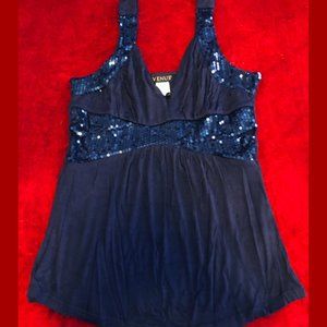 VENUS Navy Sequin detail Tank top with seductive side keyholes size M.